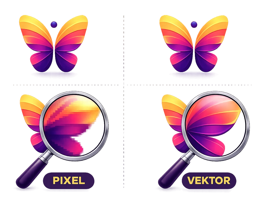 Veranschaulichung Pixel vs. Vektorgrafik